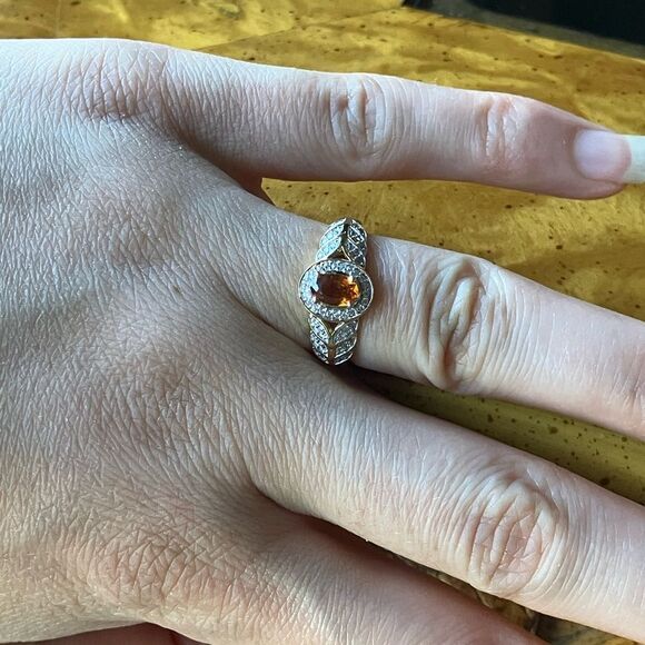 Natural Orange Garnet Sterling Silver Ring Size 6 - Picture 2 of 9